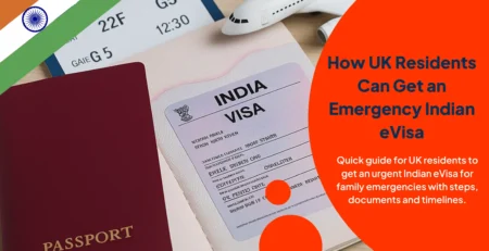 Passport and India visa with a flight boarding pass representing urgent Indian eVisa process for UK residents during family emergencies.